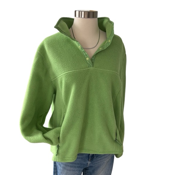 L.L. Bean Sweaters - Vintage 90s L.L.Bean quarter snap fleece pullover with pockets green XL Reg
